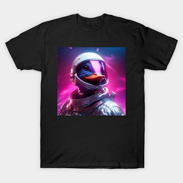 Vaporwave Retrowave Synthwave Duck Astronaut Space Fantasy Illustration T-Shirt by bullquacky